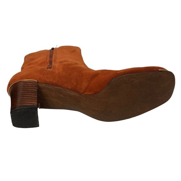 SOLD Vintage 60s Retro Burnt Orange Suede Leather Square Toe Chunky Heel Boots - Picture 10 of 12